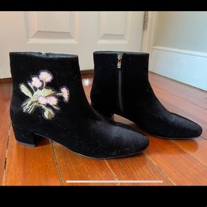 Never Worn Black Velvet Booties with Floral Accent size 10